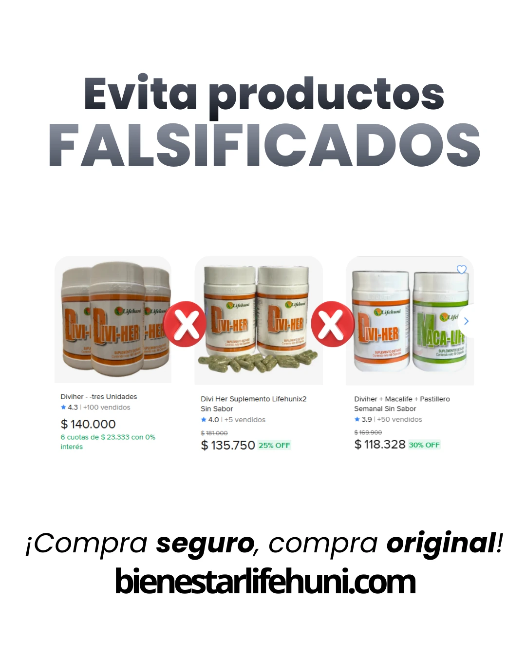 Evita productos falsificados Diviher y Macalife Lifehuni